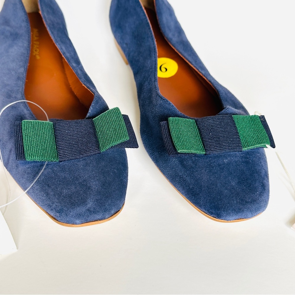 Mila Paoli Genuine Leather Italian Navy Flats with Green Accent